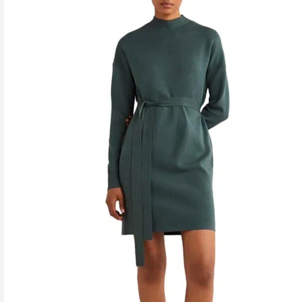Boden Womens Shift Dress UK 12 US 8 Green Knit High Neck Long Sleeve D0354 NWT